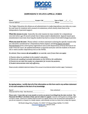 Fillable Online Pdc Dependency Status Appeal Form Pdc Edu Fax Email