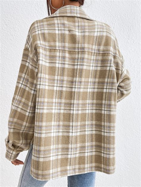 Shein Ezwear Plaid Print Drop Shoulder Shacket Shein Usa