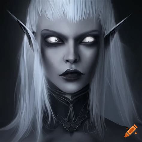 Gorgeous Dark Elf With Deep Black Eyes White Hair