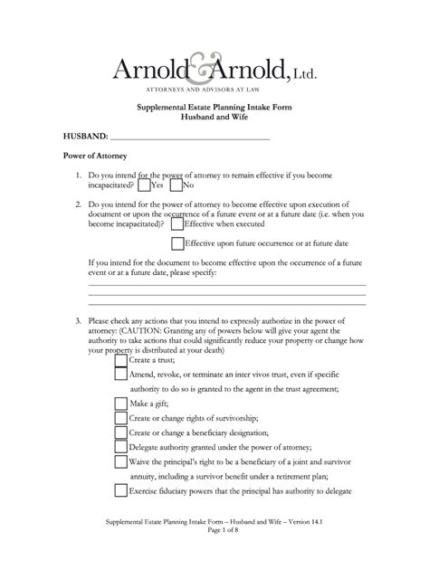 Fillable Online Estate Planning Intake Form Supplemental Questions Fax