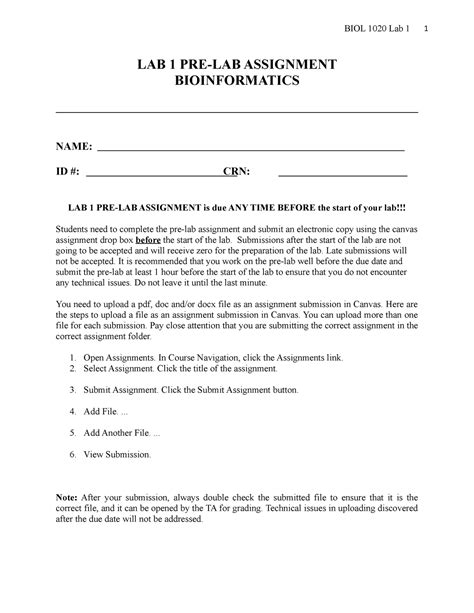 Lab 1 Pre Lab Assignment Bioinformatics Lab 1 Pre Lab Assignment Bioinformatics Name Id