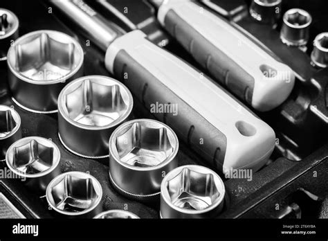 mechanics tool kit in black box, close-up of mechanics tool kit Stock Photo - Alamy