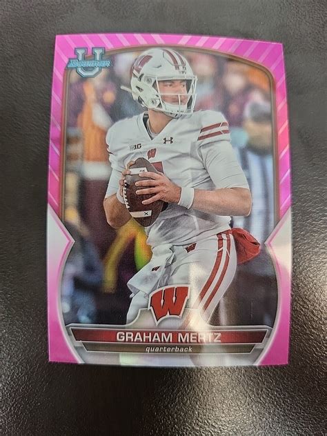 2022 Bowman Chrome University U Graham Mertz PINK REFRACTOR Wisconsin