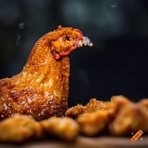 Humorous Image Of A Smoking Chicken Nugget In The Rain On Craiyon