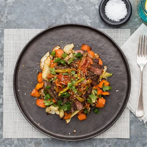 Lamb Rump With Dukkah Roast Vegetables And Sauteed Beans My Food Bag