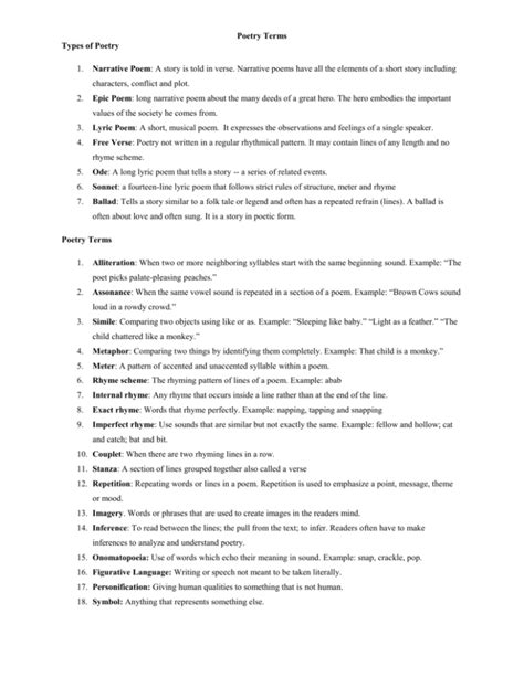 Poetry Terms Types Of Poetry 1 Narrative Poem