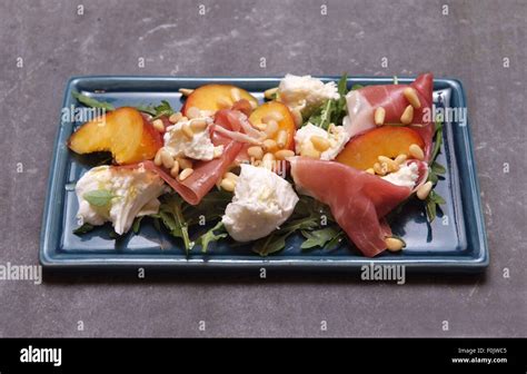 Peach Parma Ham And Mozzarella Salad Stock Photo Alamy