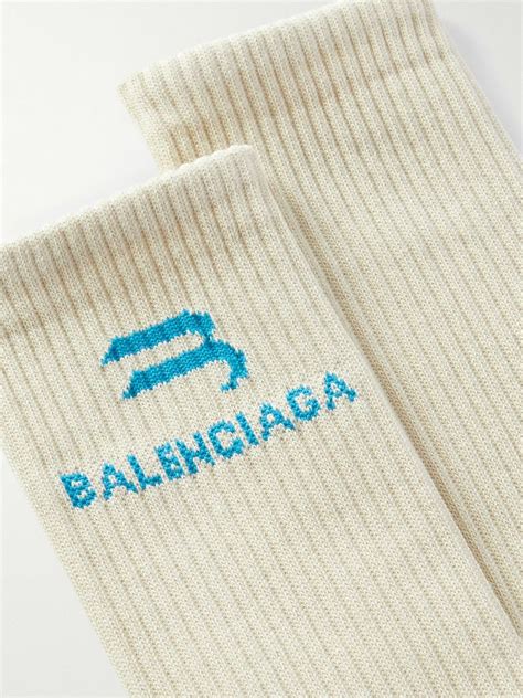 Balenciaga Logo Jacquard Ribbed Cotton Blend Socks Neutrals Balenciaga