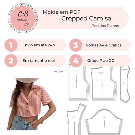 Molde Pdf Camisa Cropped Feminina P Ao Gg Ref 0019 No Elo7 Cs