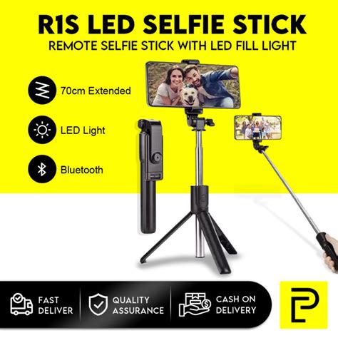 Portable R1S Bluetooth Wireless Remote Selfie Stick With LED Fill Light