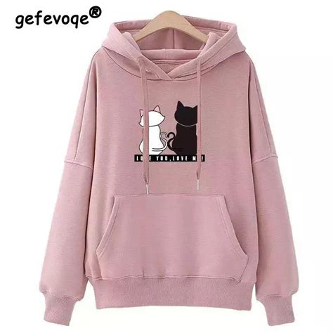 2022 inverno velo kawaii gato impressão streetwear feminino capuz