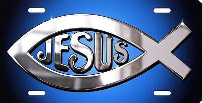 Jesus Fish Ichthys Christian Symbol Blue Color License Plate Metal Sign