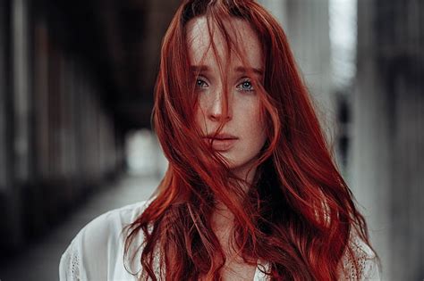 Redhead Women Hair In Face Women Outdoors Blue Eyes Anne Hoffmann