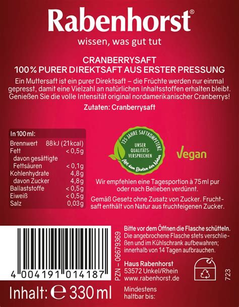 Rabenhorst Cranberry Muttersaft 6x330 Ml Shop Apotheke