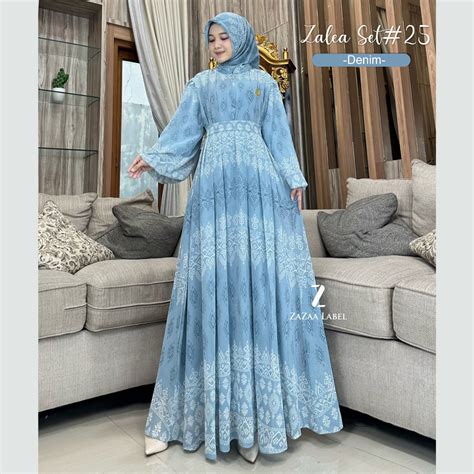 Jual Zazaa Label Zalea Set Jilbab Ceruti Babydoll Gamis Motif Formal