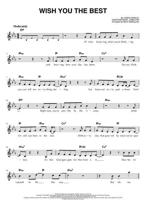 Wish You The Best Arr Mario Stallbaumer By Lewis Capaldi Sheet Music