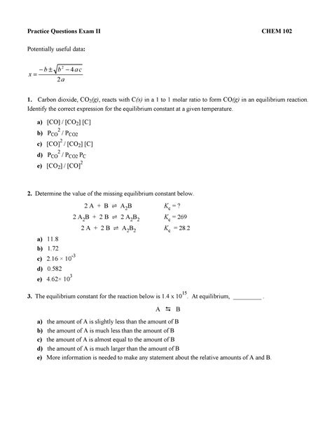 Practice Questions Exam II Chem 102 Winter 2022 CHEM 102 Studocu