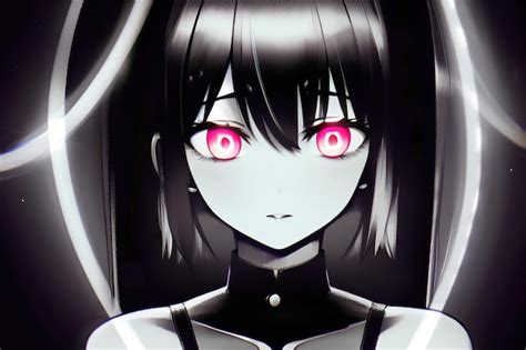 Premium AI Image | Anime girl with pink eyes and a black hair