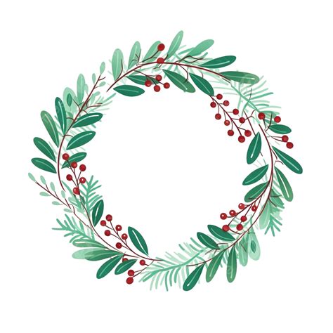 Christmas Wreath In Flat Design With Greenery Design For Holidays