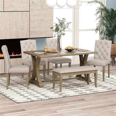 Amazon Merax Dining Table Set 6 Piece Farmhouse Dining Room Set