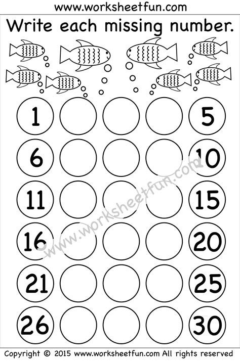 Missing Numbers 1 30 Worksheet