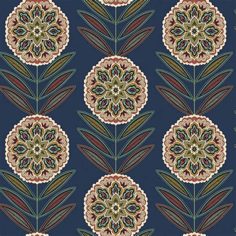 Tj40212 Batsford Dark Blue Floral Medallion Wallpaper