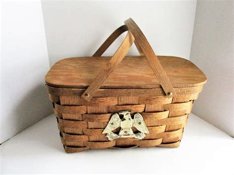 Vintage Picnic Basket Basketville American Eagle Emblem Putney Vermont