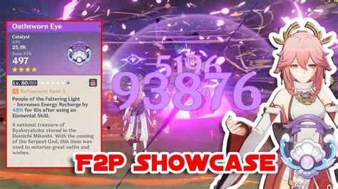 F2P Yae Miko Showcase With Free 4 Star Catalyst Oathsworn Eye Genshin