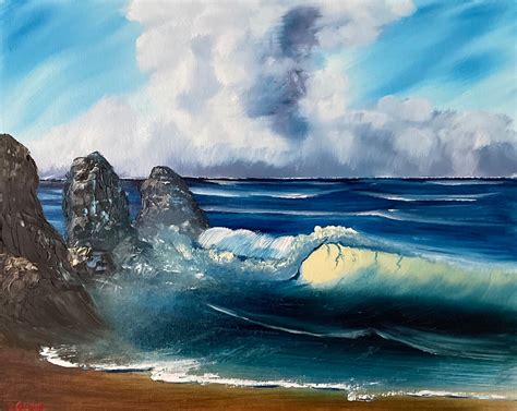 Bob Ross Inspired Seascape X Oil On Canvas Etsy