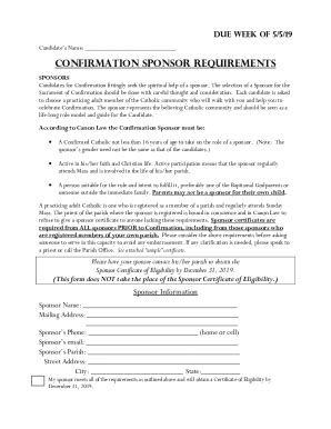 Fillable Online Confirmation Sponsor Exploration Form Church Of Saint