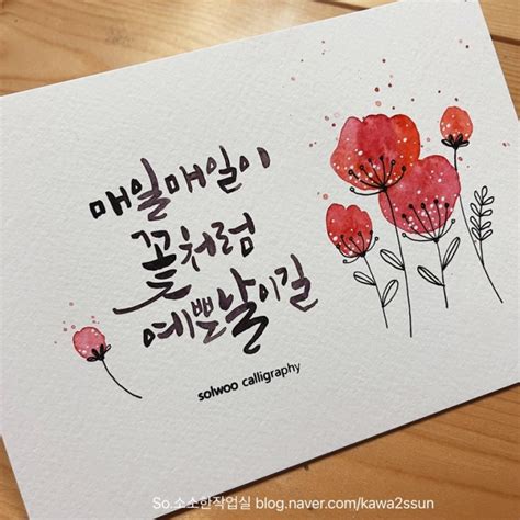 캘리 매일매일이 꽃처럼 예쁜 날이길 수채캘리그라피 춘천캘리그라피 수업준비 라인드로잉 네이버 블로그