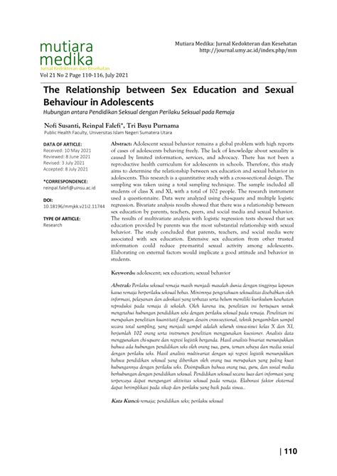 Pdf The Relationship Between Sex Education And Sexual Behaviour In