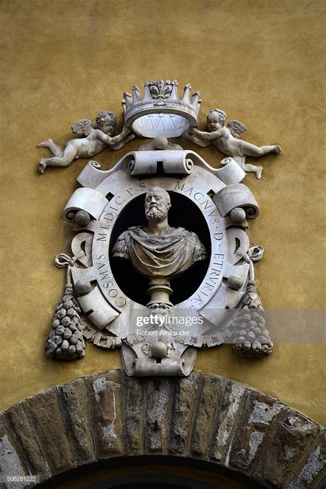 A marble version of the Medici family crest, a shield and six balls ...