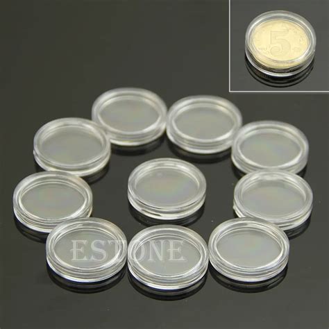 10 Pcs Applied Clear Round Cases Coin Storage Capsules Holder Plastic