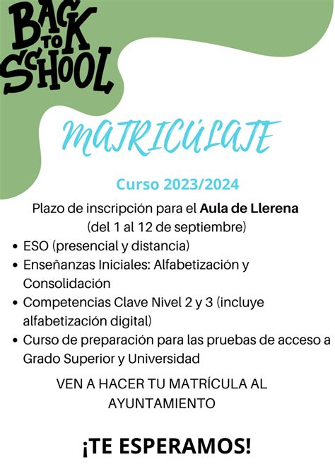 Periodo De Matriculaci N En El Aula De Educaci N De Adultos De Llerena