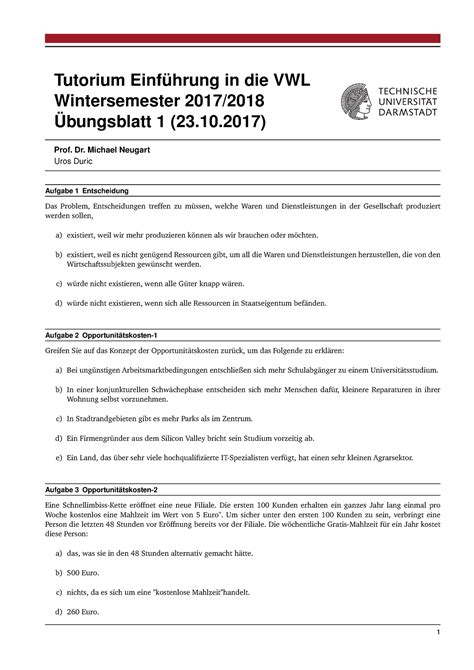 Probeklausur Sommersemester 2018 Fragen Und Antworten Tutorium In