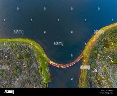 An Aerial View Of A Broken Pier In Zimbabwes Connemara Lakes Stock