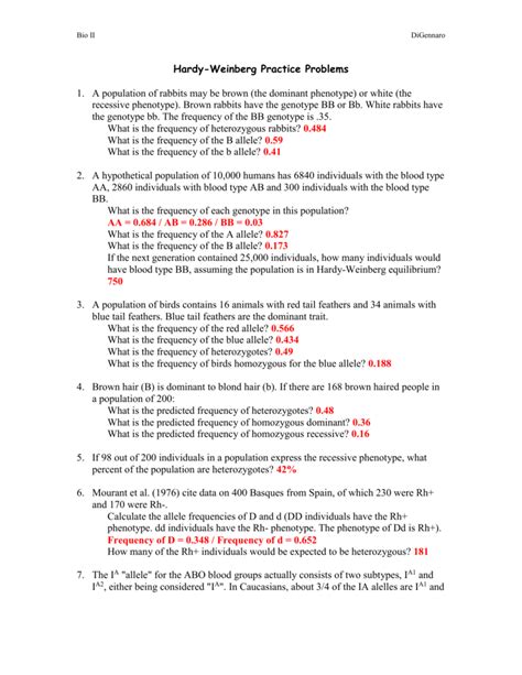 Hardy-Weinberg Practice Problems