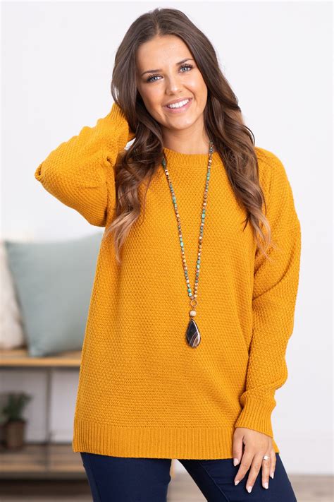 Mustard Ribbed Trim Round Neck Basic Sweater · Filly Flair