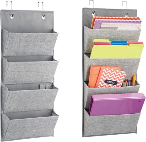 mDesign 2er Set Hängeorganizer in Jute Muster grau große Schrank