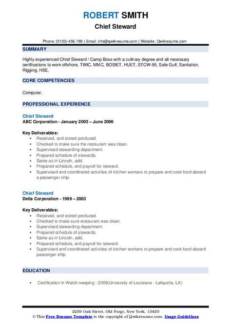 10+ Chief Steward Resume Samples & Templates for 2025