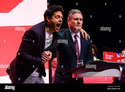 London Uk 10 October 2023 A Protester Throws Glitter Over Labour Party Leader Keir Starmer