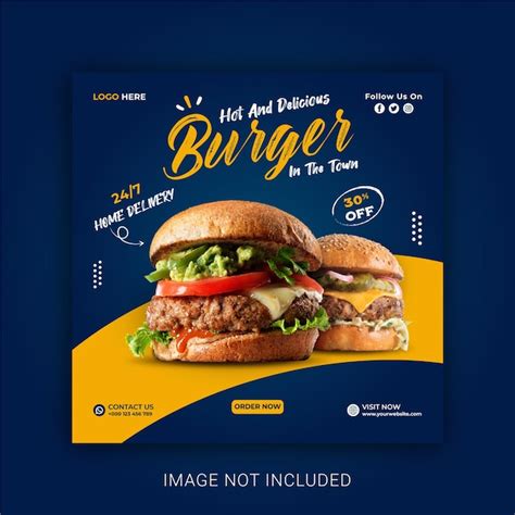 Köstlicher burger social media beitrag oder banner vorlage Premium Vektor