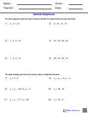 Algebra Series Genseq Pdf Name Score Teacher Date General