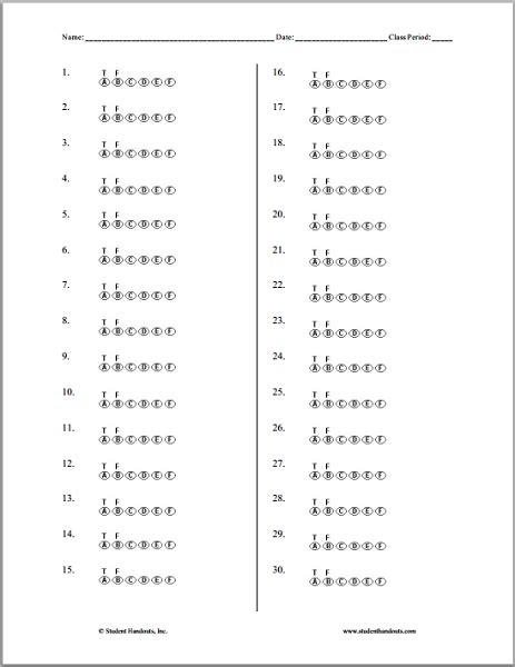 printable bubble answer sheet