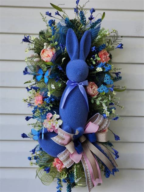 Easter Swag Wreath Bunny Wreath Door Hanger Farmhouse Rustic Wall