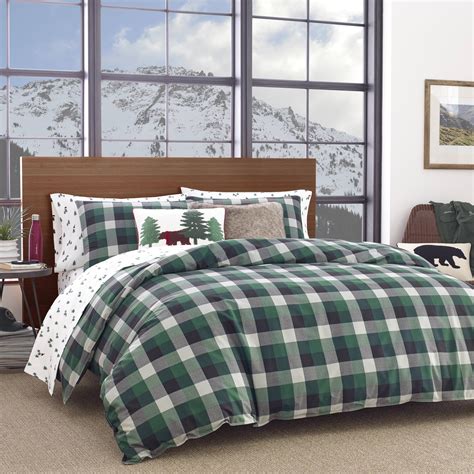 Eddie Bauer Birch Cove Plaid Green Comforter Set Full Queen