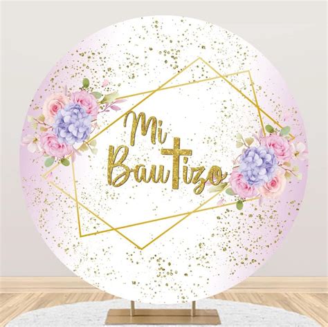 Amazon Leowefowa Elegant Mi Bautizo Round Backdrop Cover X