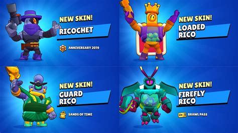 ALL RICO SKINS UNLOCK ANIMATION Brawl Stars YouTube