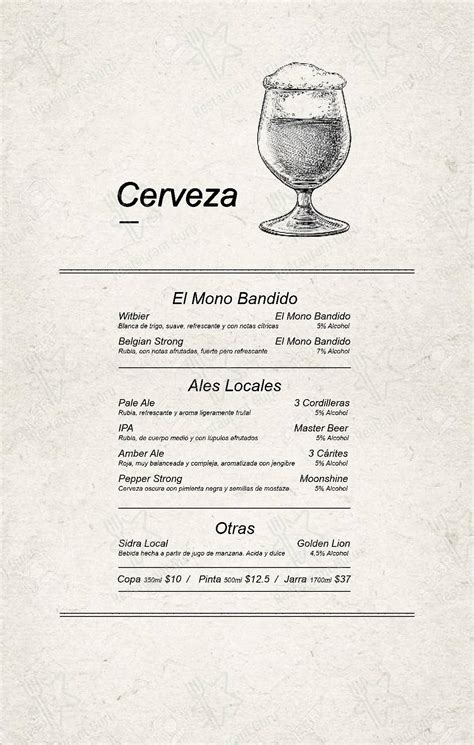 Carta Del Pub Y Bar El Mono Bandido Chapinero Bogotá Cra 4 54 85